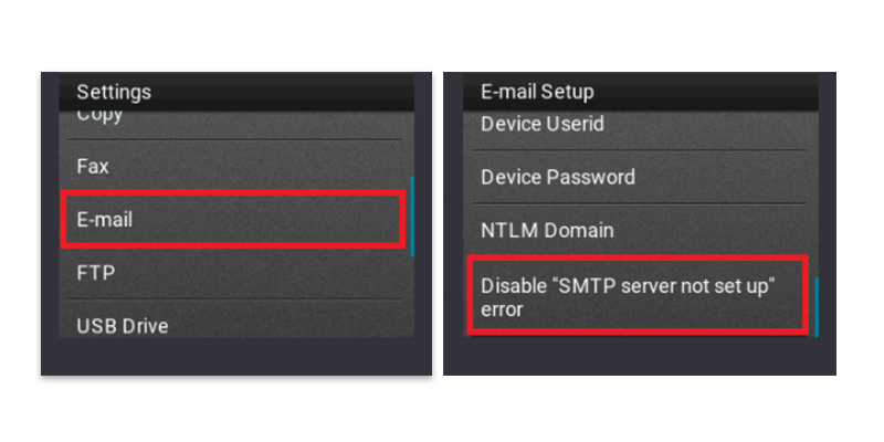 Troubleshooting SMTP server not set up ‑ 72.01 error message | Lexmark